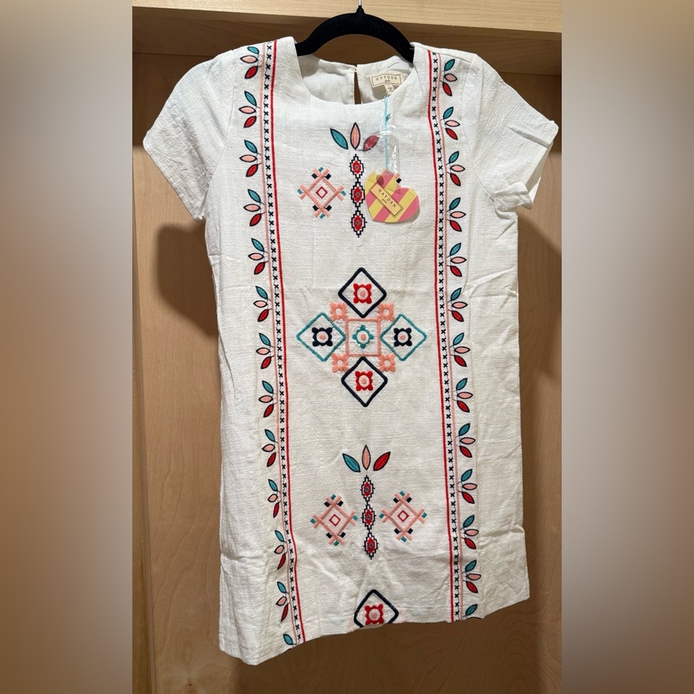 Hayden Girls White 100% Cotton Dress With embroidery Size Large NEW
